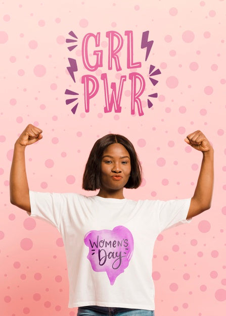 Free Medium Shot Woman Expressing Girl Power Psd