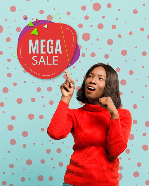 Free Medium Shot Woman Promoting Mega Sale Psd