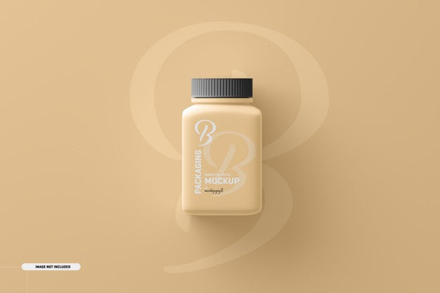 Free Medium Square Pill Supplement Bottle Mockup Psd