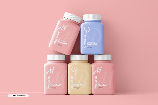 Free Medium Square Pill Supplement Bottle Mockup Psd