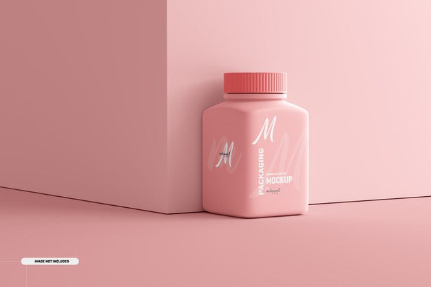 Free Medium Square Pill Supplement Bottle Mockup Psd