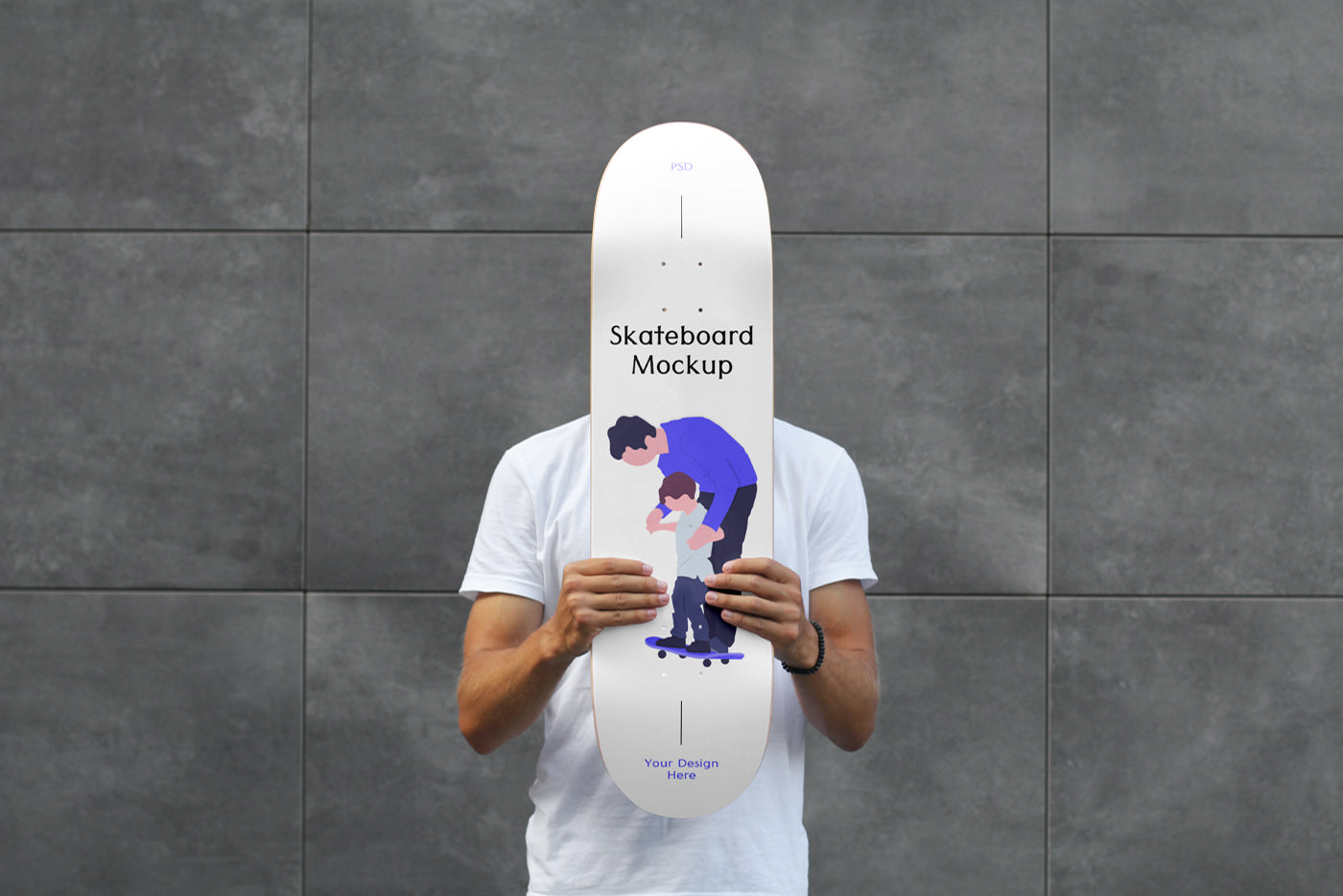 Free Men Holding Skateboard Mockup