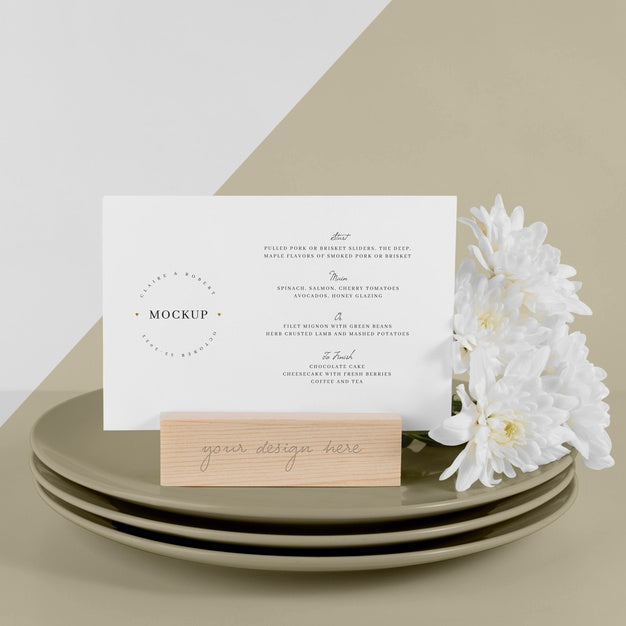 Free Menu Mock-Up With Dishes And White Flowers Psd