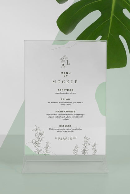 Free Menu Mock-Up With Monstera Leaf Psd