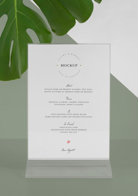 Free Menu Mock-Up With Monstera Leaf Psd