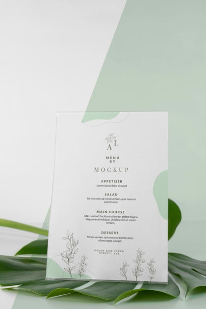 Free Menu Mock-Up With Monstera Leaf Psd