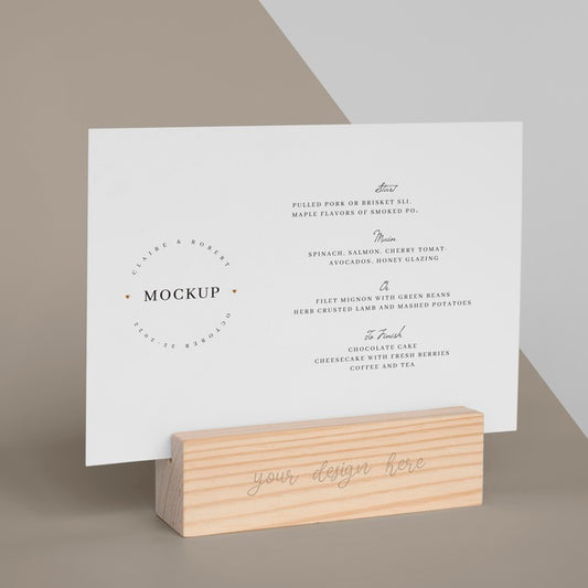 Free Menu Mock-Up With Wooden Stand Psd