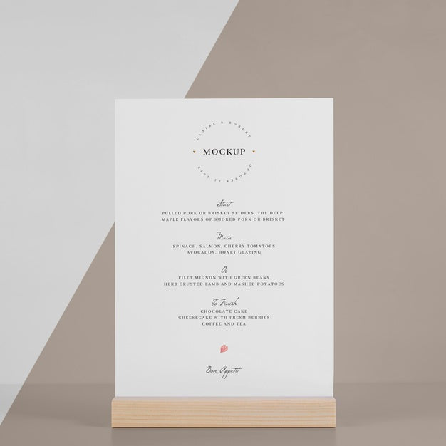 Free Menu Mock-Up With Wooden Stand Psd