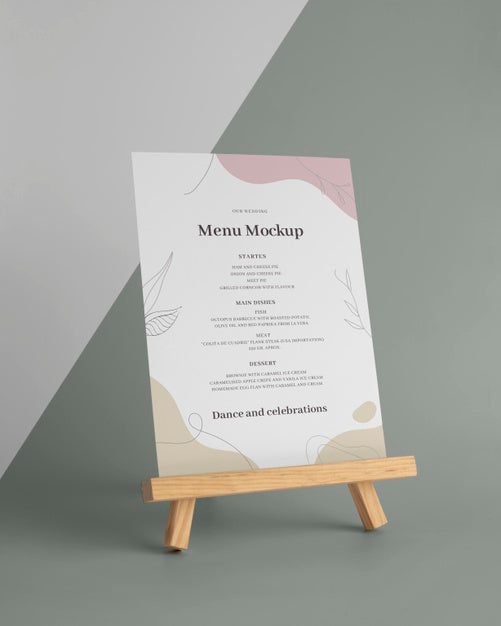 Free Menu Mock-Up With Wooden Stand Psd