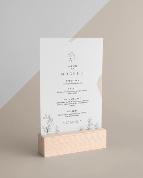 Free Menu Mock-Up With Wooden Stand Psd