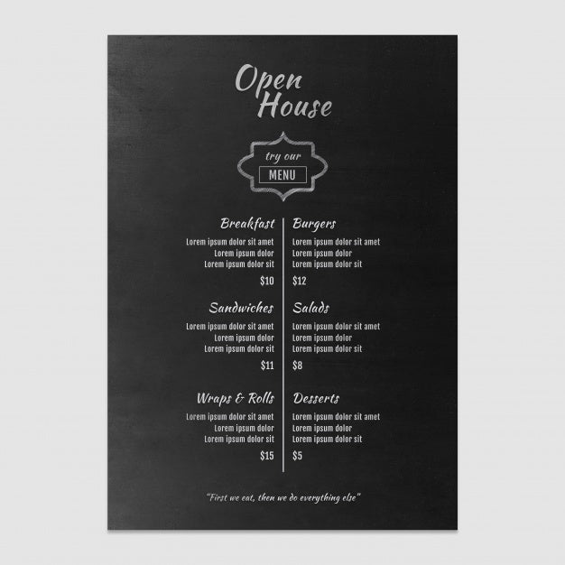 Free Menu Mockup Psd