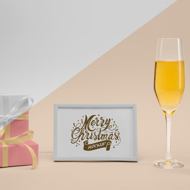 Free Merry Christmas Frame With Champagne Glass Psd