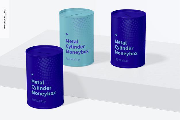 Free Metal Cylinder Moneybox Mockup Psd