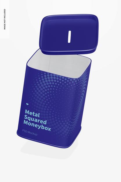 Free Metal Squared Moneybox Mockup, Falling Psd