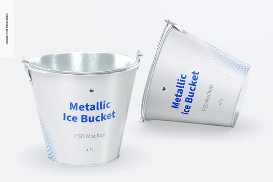 Free Metallic Ice Bucket Mockup, Perspective Psd