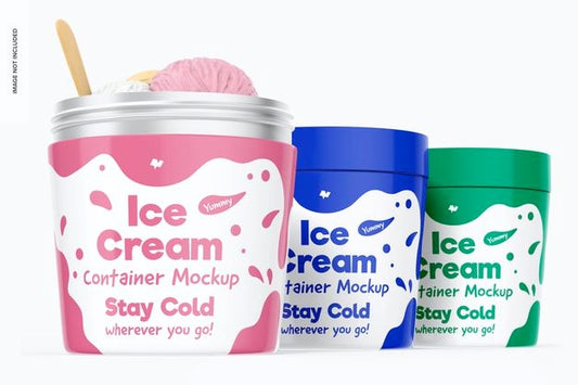 Free Metallic Ice Cream Containers Set Mockup Psd