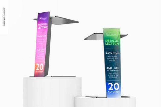 Free Metallic Lecterns Mockup, Perspective Psd