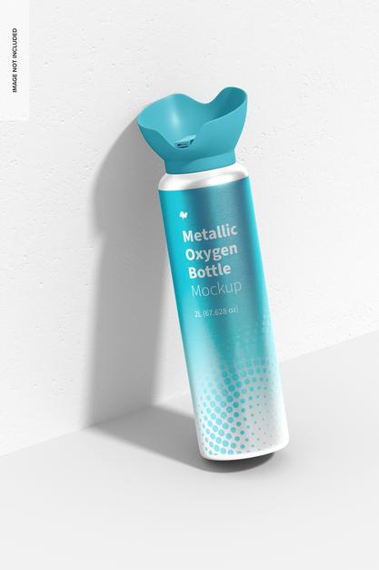 Free Metallic Oxygen Bottle Mockup, Leaned Psd