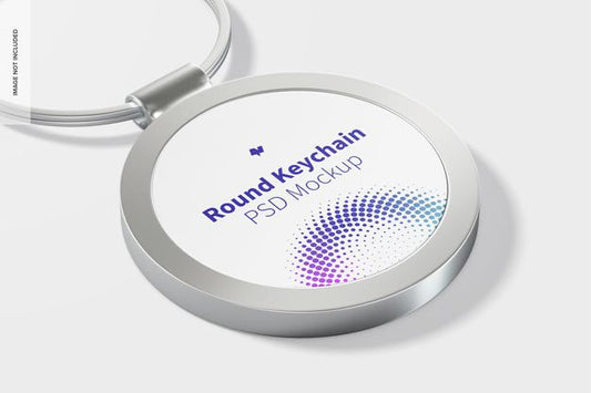 Free Metallic Round Keychain Mockup, Close Up Psd