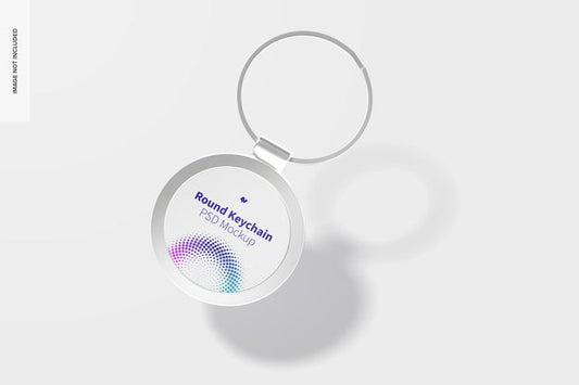 Free Metallic Round Keychain Mockup, Floating Psd