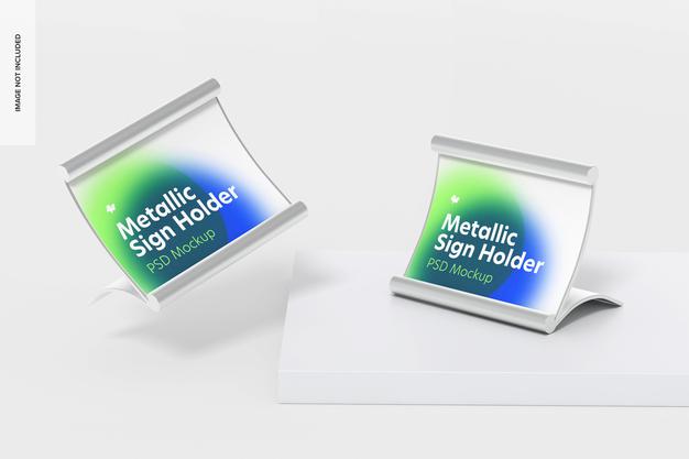 Free Metallic Table Sign Holders Mockup Psd