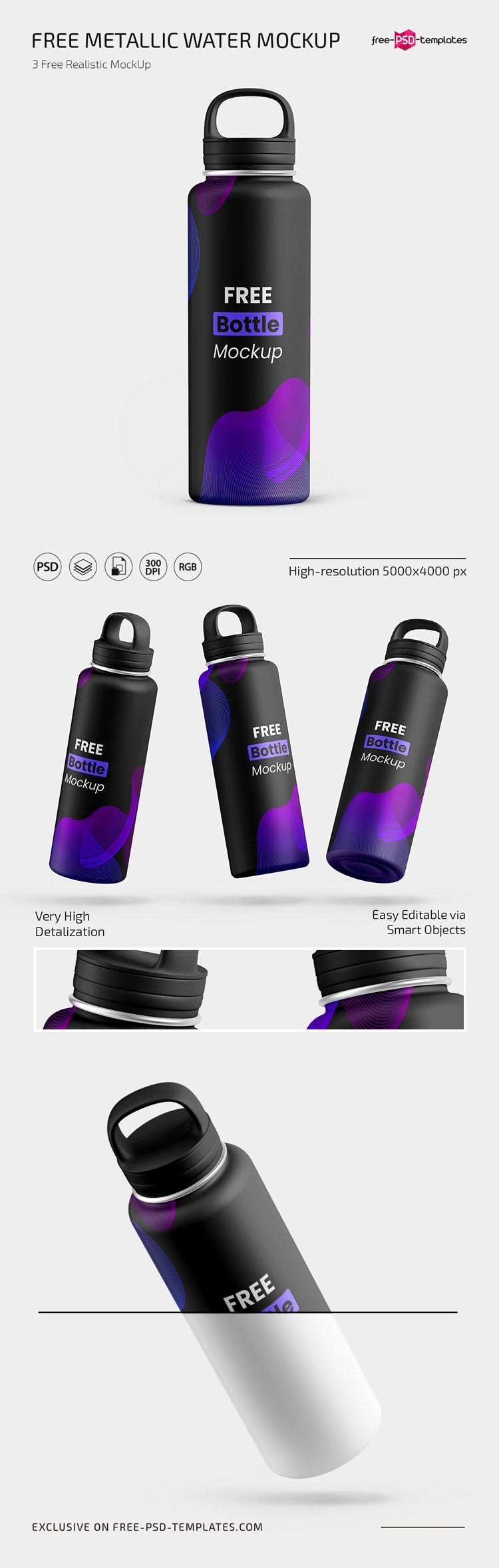 Free Metallic Water Bottle Mockup Set