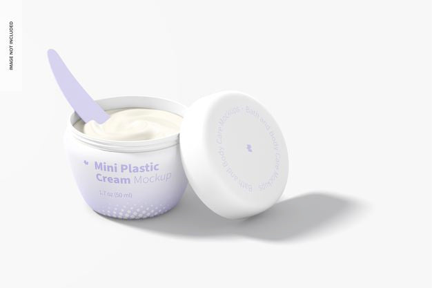 Free Mini Plastic Cream Jar With Lid Mockup, Opened Psd