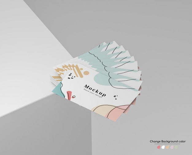 Free Minimal Business Visiting Card Mockup In Hand Fan Disposition On A Platform Corner. Psd