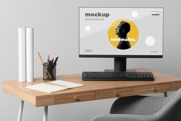 Free Minimal Desktop Workspace Mock-Up Design Psd