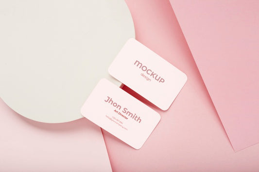 Free Minimalist Business Card Mockup Composition On Geometric Background With Pink And White Colors Psd
