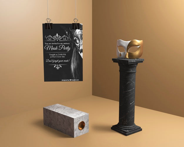 Free Minimalist Decor With Black Columns And Masks Psd