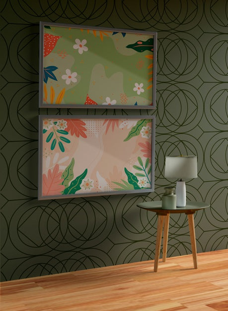 Free Minimalist Grey Frames Mock-Up Hanging On The Wall Psd