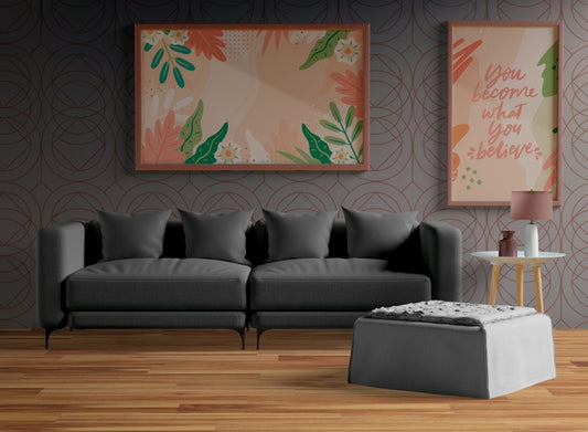 Free Minimalist Wooden Frames Mock-Up Hanging On The Wall Psd