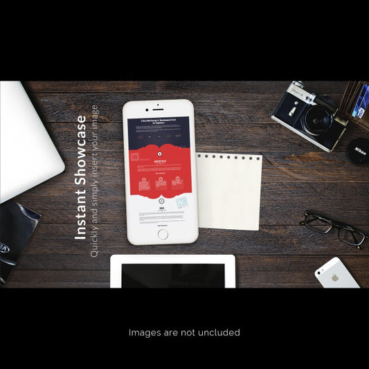 Free Mobile Phone On Desk Mock Up Psd