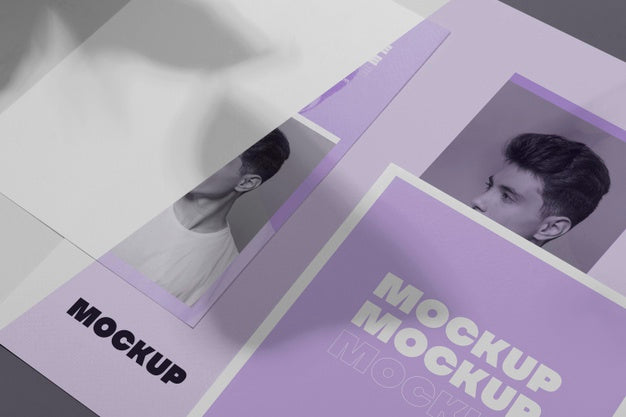 Free Mock Up Brochure Shadow Overlay Flat Lay Psd