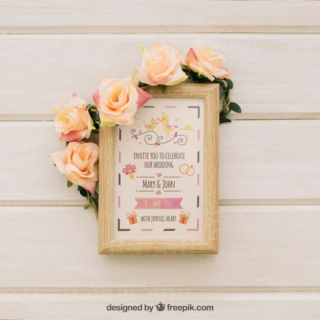 Free Mock Up Design Of Wooden Frame With Flowers Psd