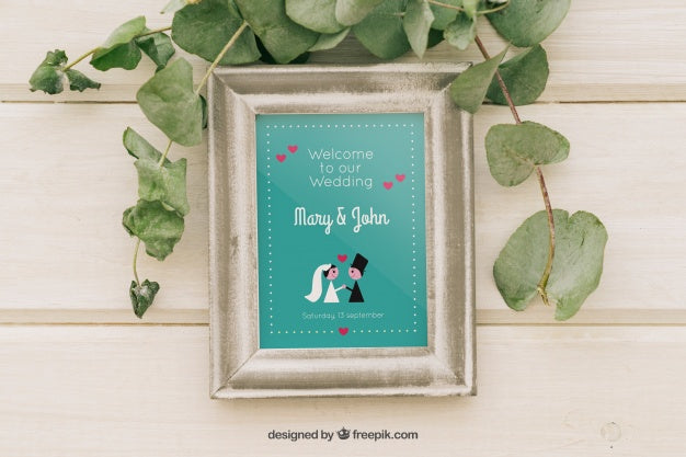 Free Mock Up Design With Frame And Leaves Psd