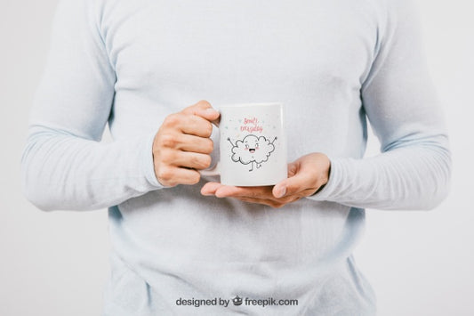 Free Mock Up Design With Hands Holding A Coffee Mug Psd