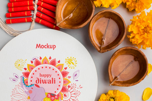 Free Mock-Up Diwali Hindu Festival Flat Lay Psd