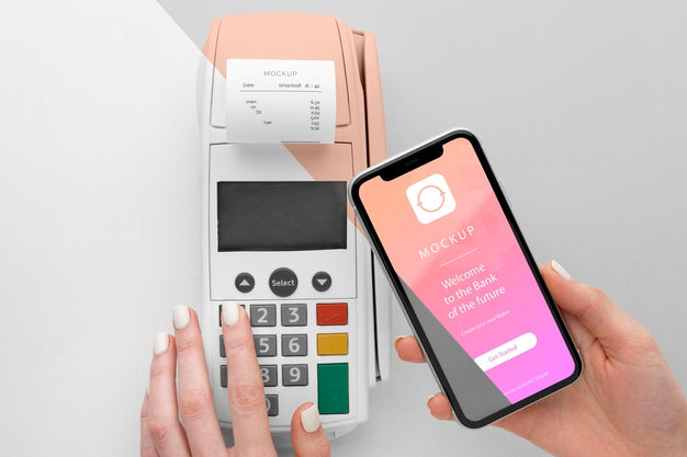 Free Mock-Up E-Payment With Smartphone And Payment Terminal Psd