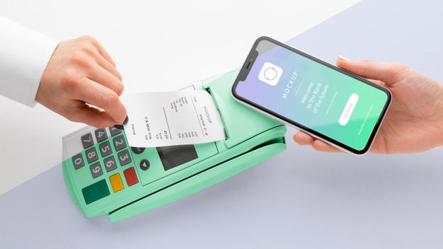 Free Mock-Up E-Payment With Smartphone And Payment Terminal Psd