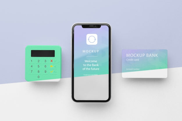 Free Mock-Up E-Payment With Smartphone And Payment Terminal Psd