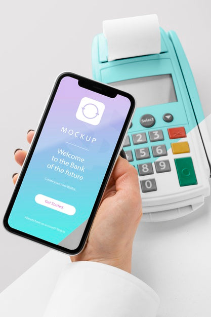 Free Mock-Up E-Payment With Smartphone And Payment Terminal Psd