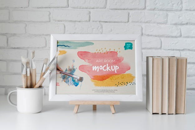 Free Mock Up Frame Beside Books Psd