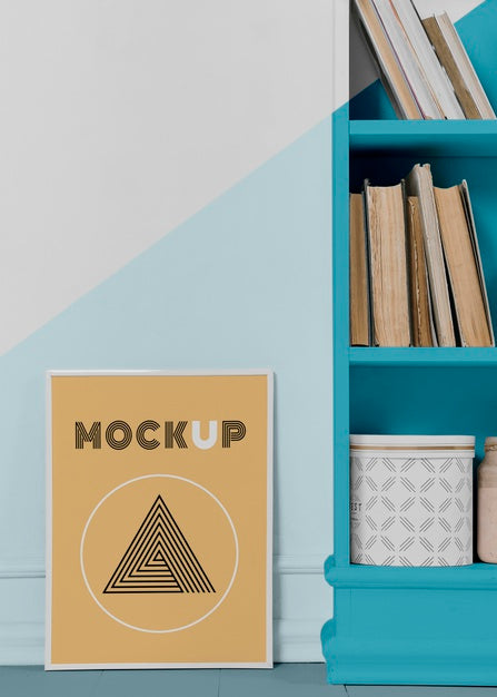 Free Mock Up Frame Beside Shelf Psd