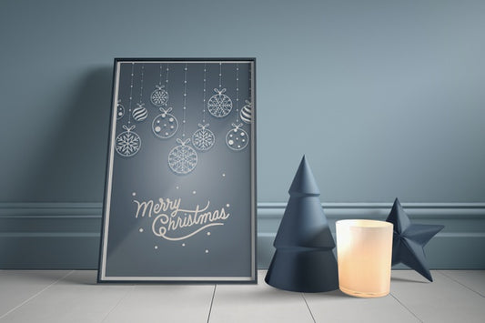 Free Mock-Up Frame On Floor With Miniatures Psd