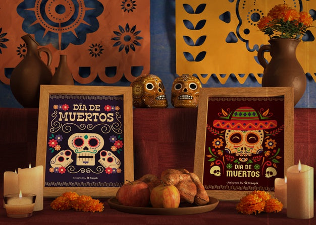 Free Mock-Up Frames For Dia De Muertos Event On Table Psd