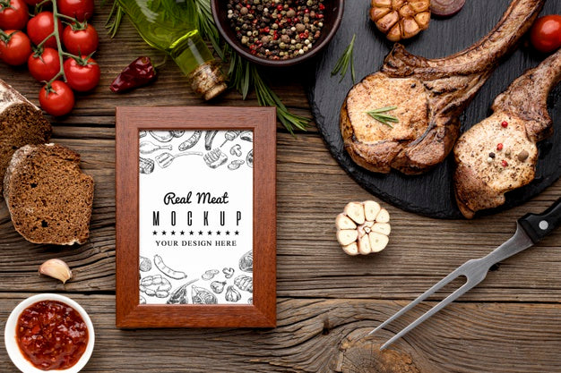 Free Mock-Up Grilled Meat On Desk Psd