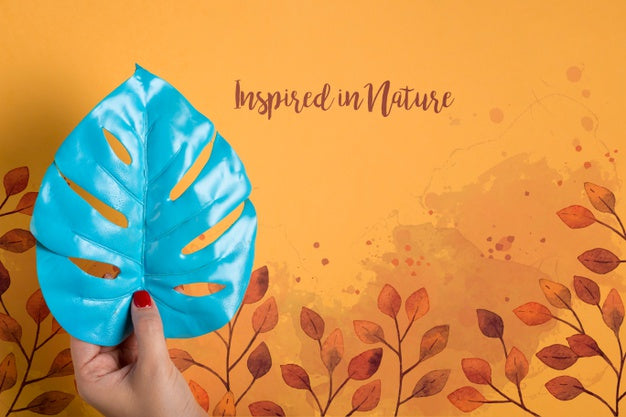 Free Mock-Up Hight Blue Leaf Painted Psd