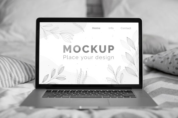 Free Mock Up Laptop In Bedroom Psd